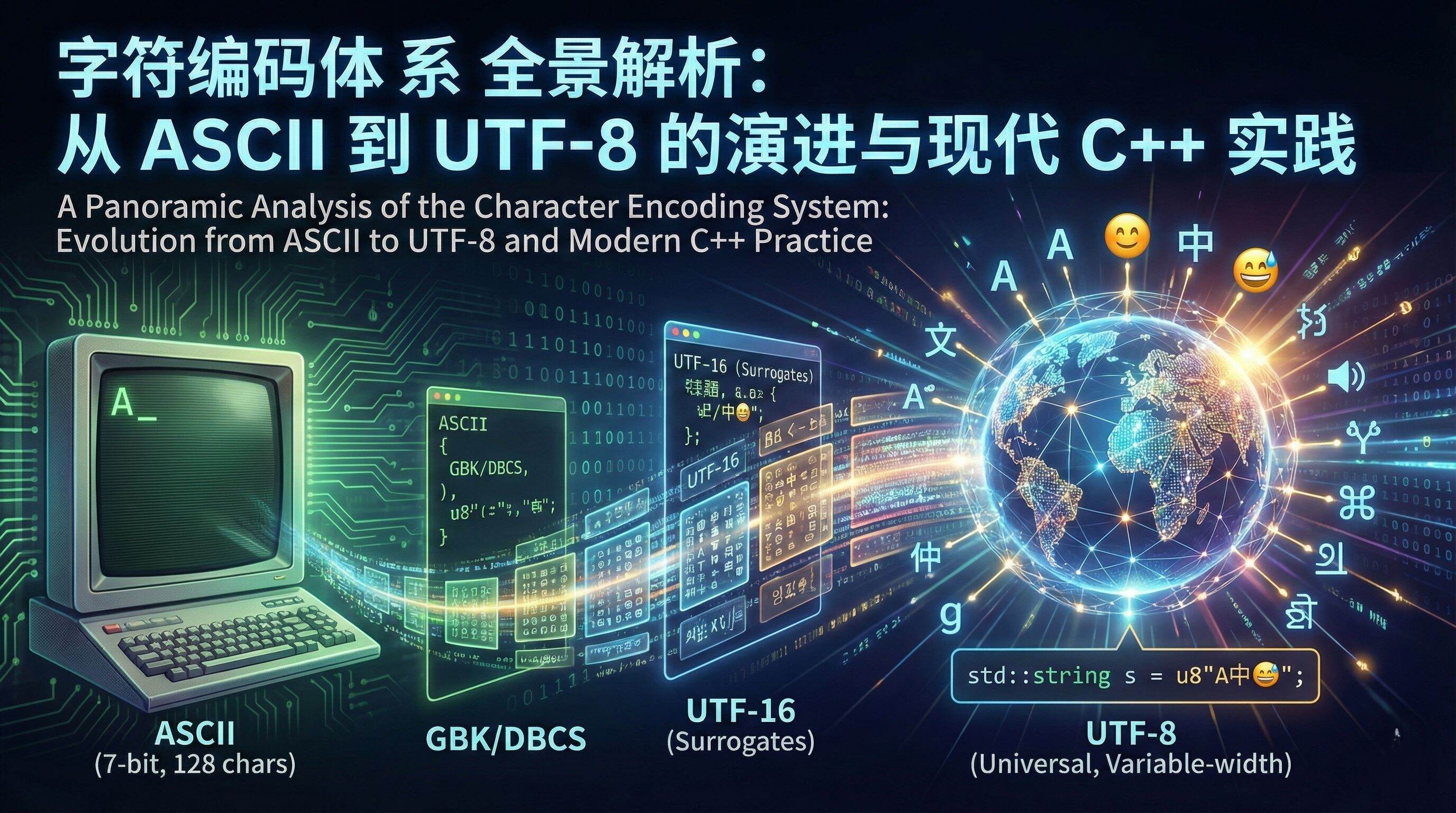 字符编码体系全景解析：从 ASCII 到 UTF-8 的演进