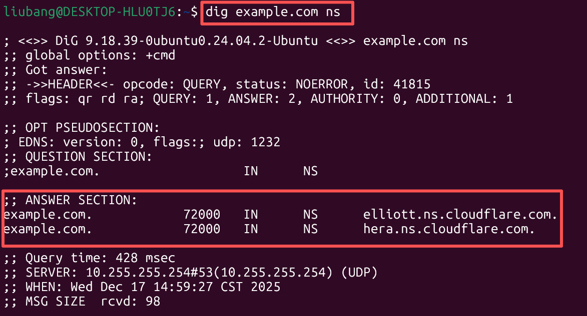dig 域名 记录类型 成功解析记录